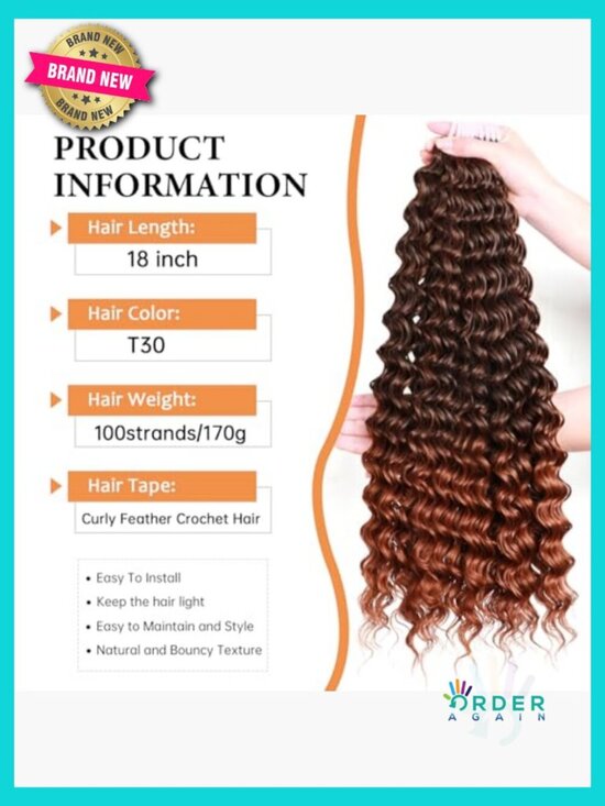 Curly Feather Crochet Hair Extensions Deep Wave Synthetic Pre-Separated main image 6